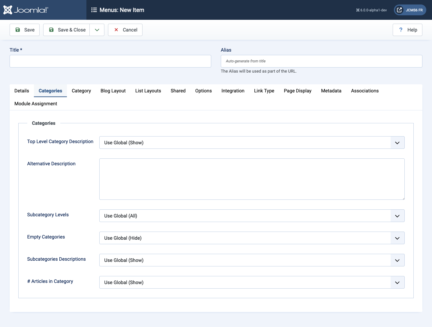 Menu Item Articles List All Categories categories tab