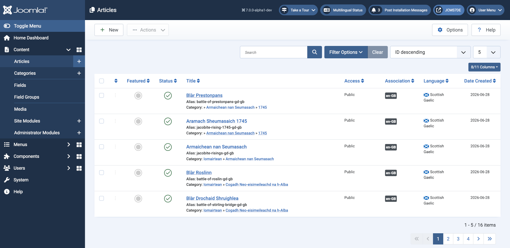 sample data articles list