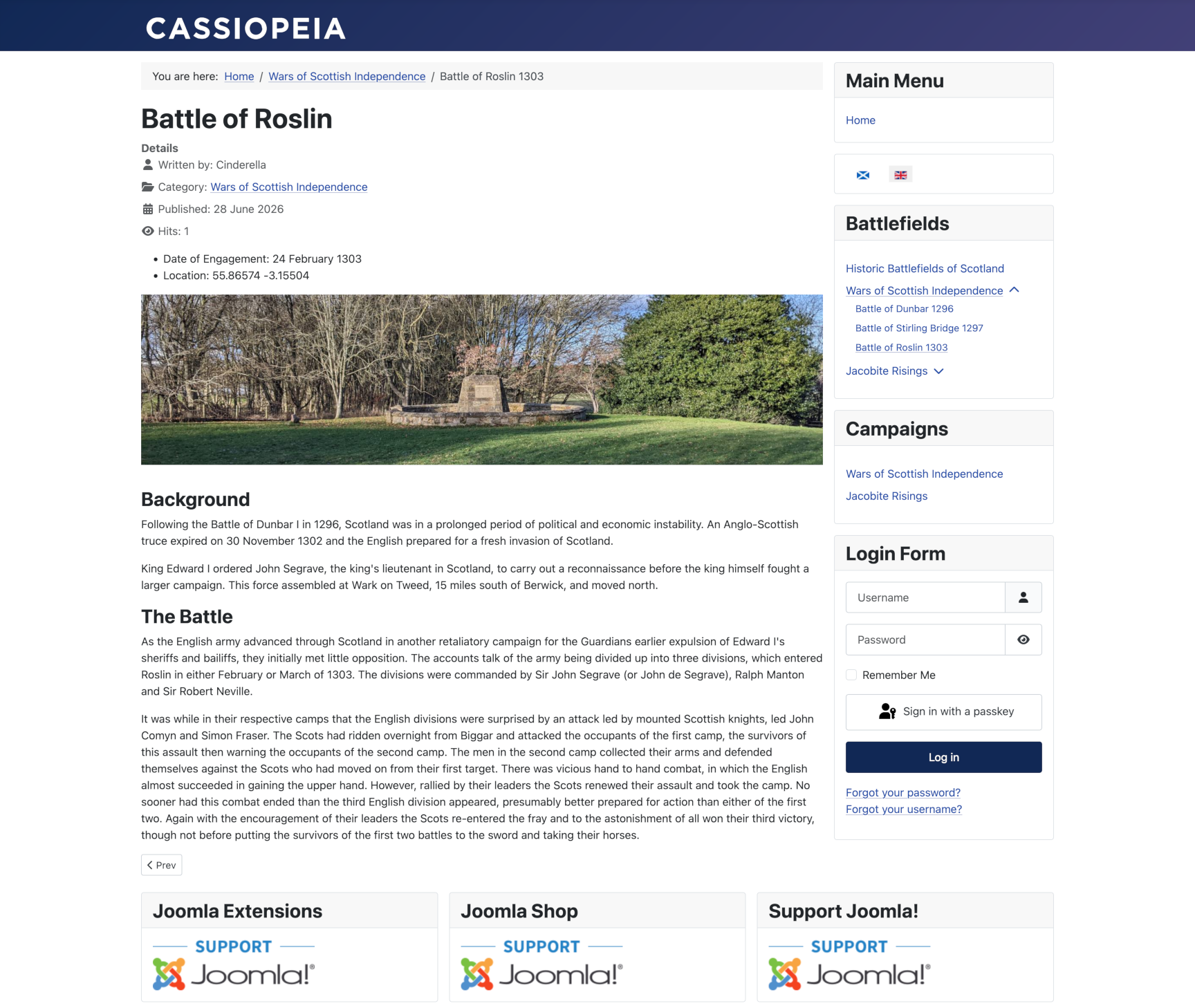 article on the battle of roslin