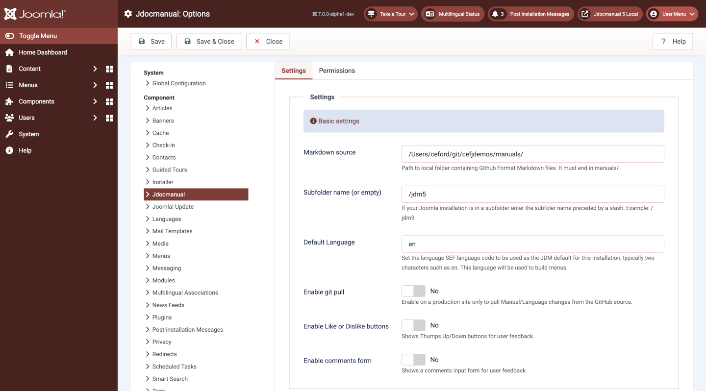 jdocmanual configuration settings