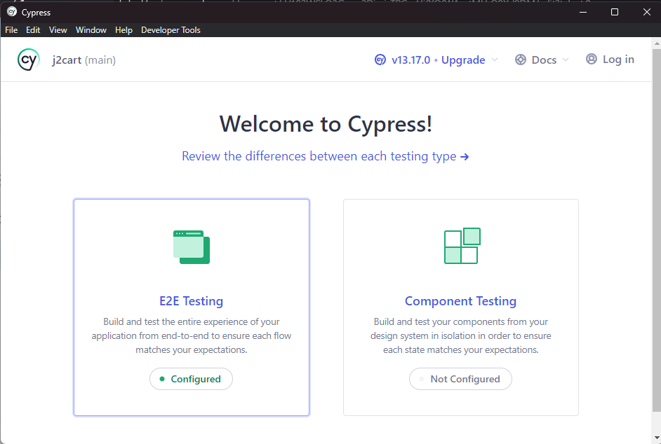 Cypress window after cypress:open