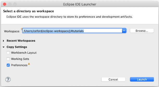 Choose eclipse workspace location