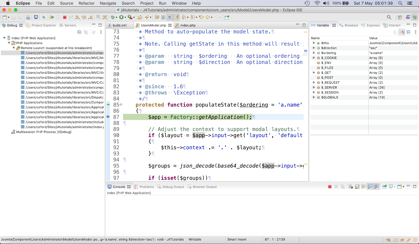 Eclipse PHP debug perspective