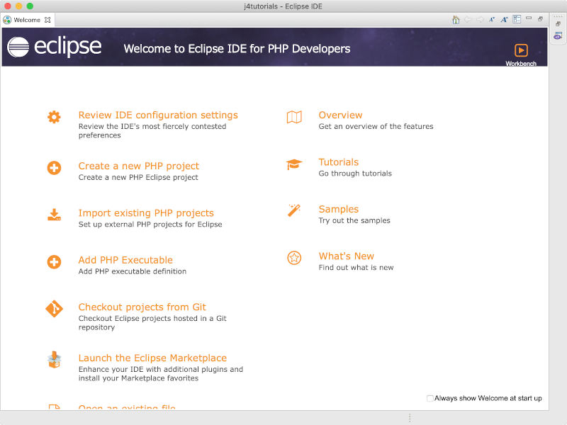 Eclipse welcome screen