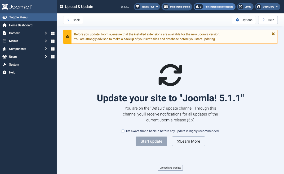 Upload & Update update available