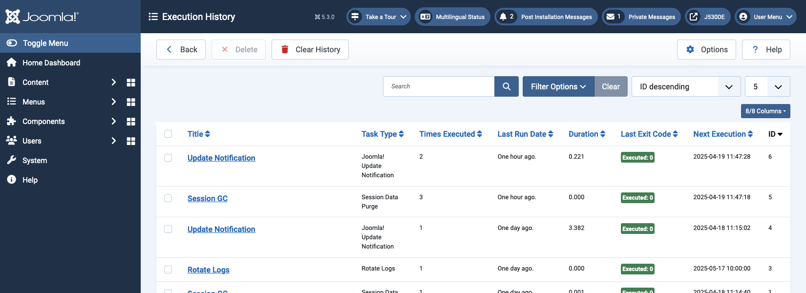 task execution history list