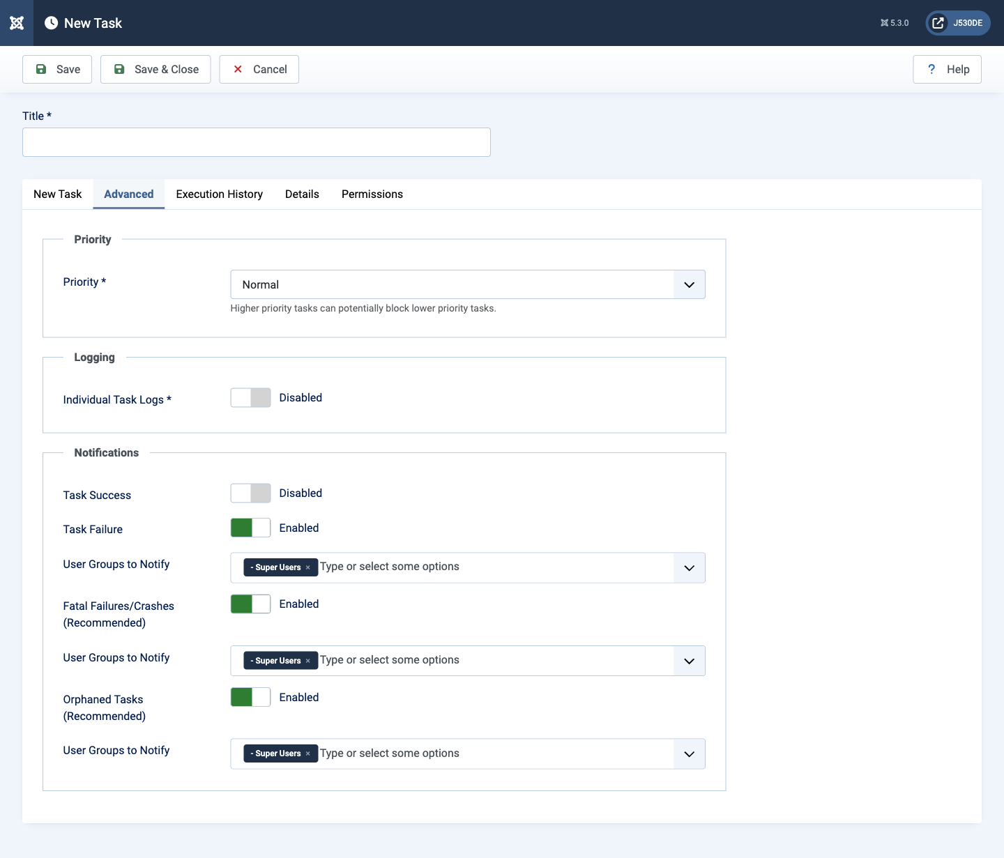 joomla update notification advanced tab parameters