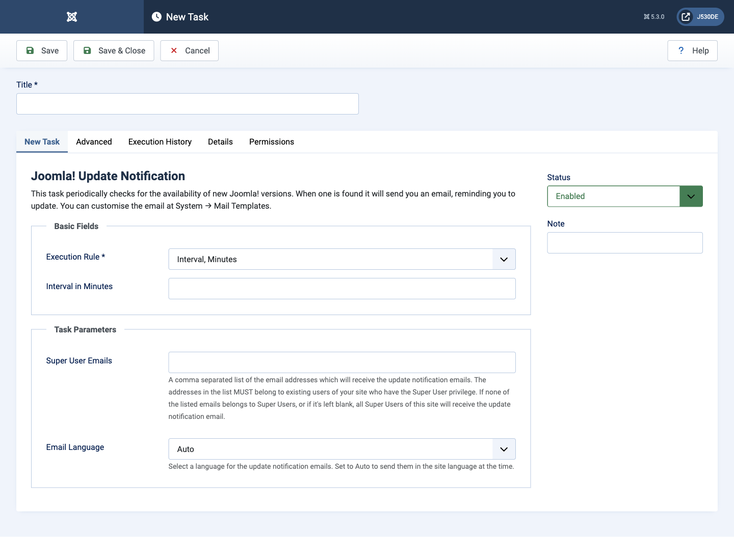 joomla update notification parameters