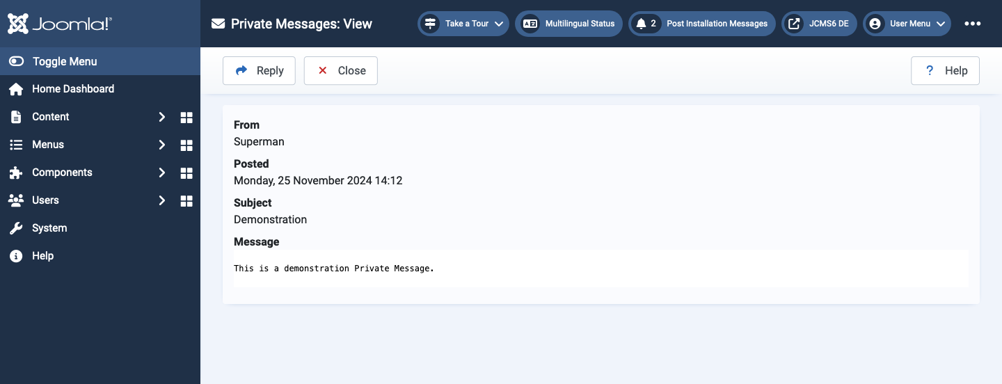 private messages view