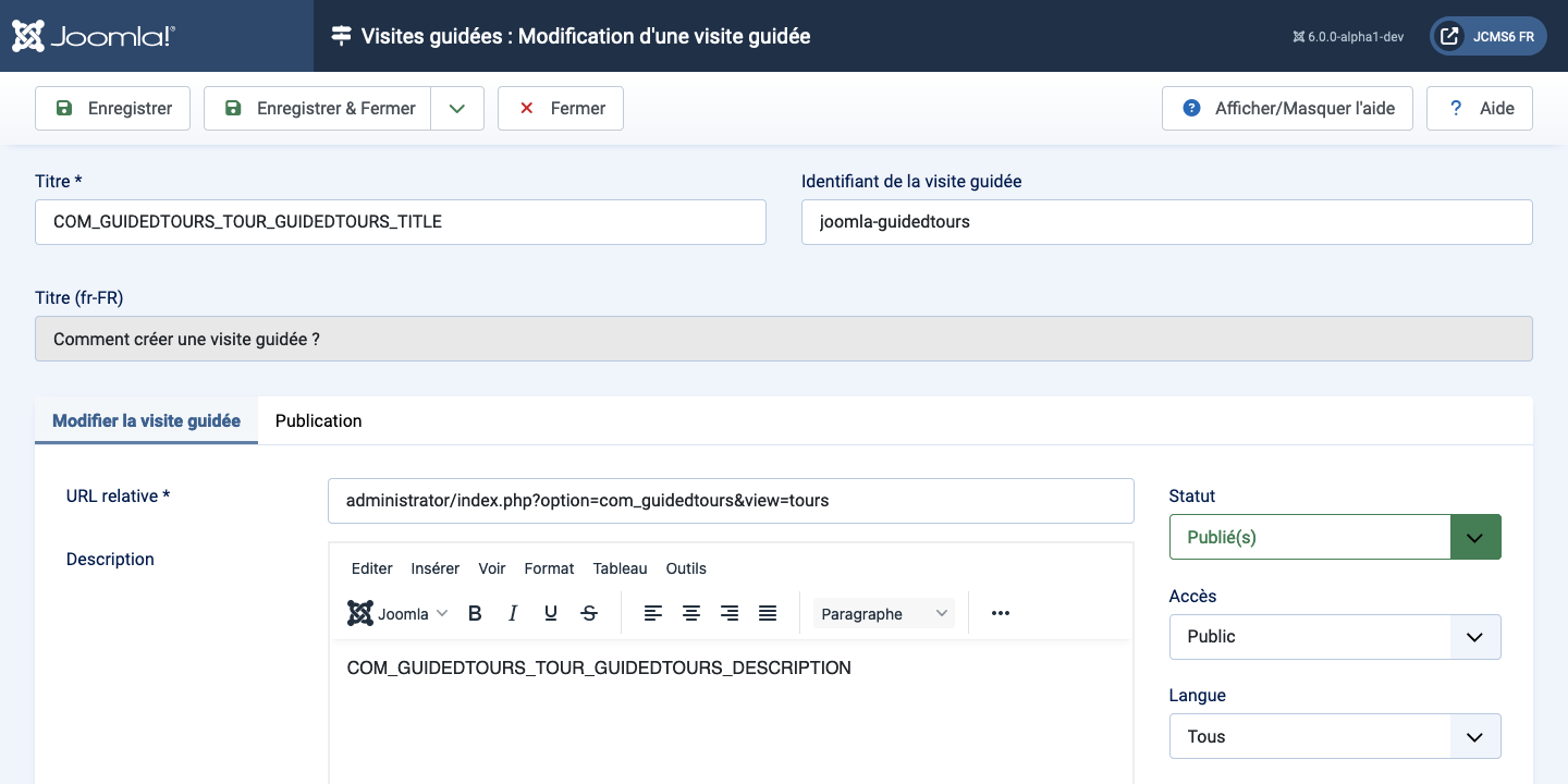 Éditer la visite guidée