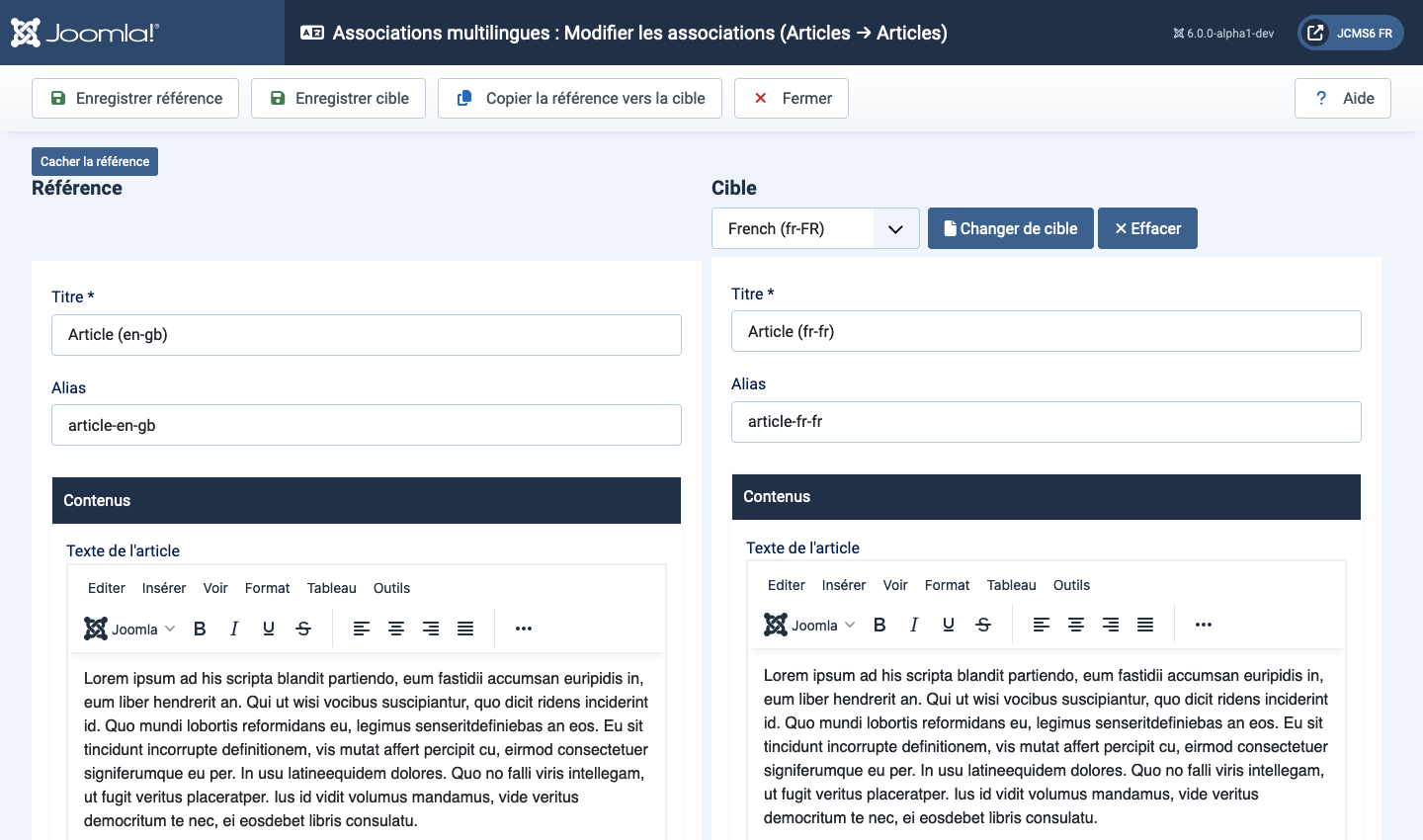 Éléments de référence et de cible côte à côte