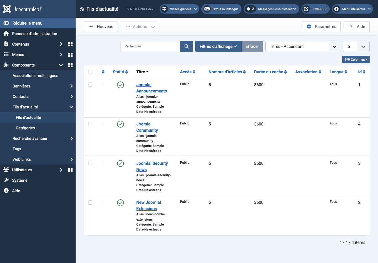 Liste des flux d'actualités