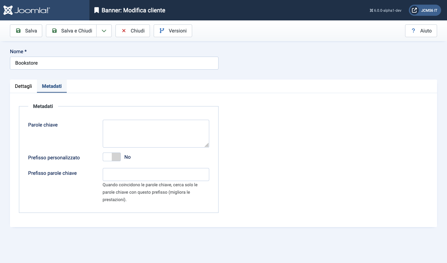 Scheda metadata modifica cliente banner