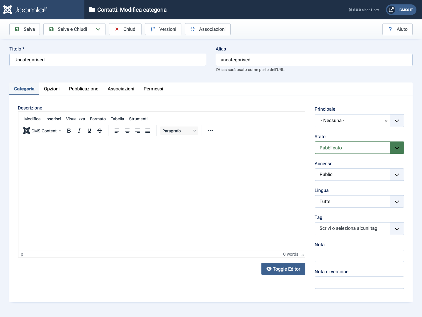 Modifica categoria contatti