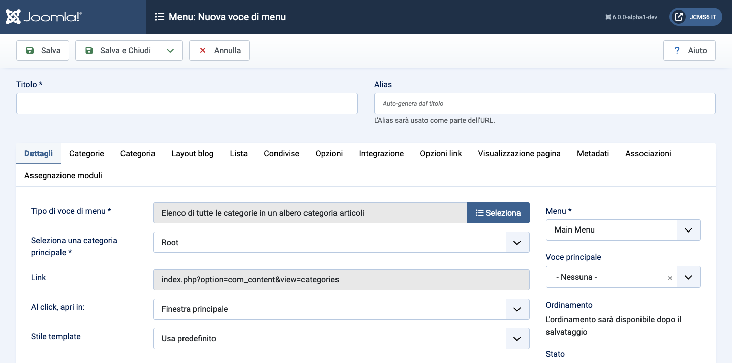 Voci di Menu Elenco Articoli Tutte le categorie scheda dettagli