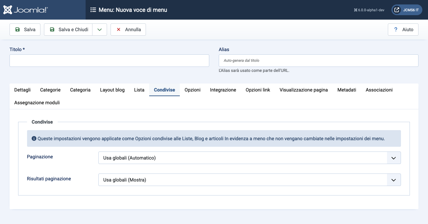 Menu Item Articoli Elenca Tutte le Categorie  scheda condivisa