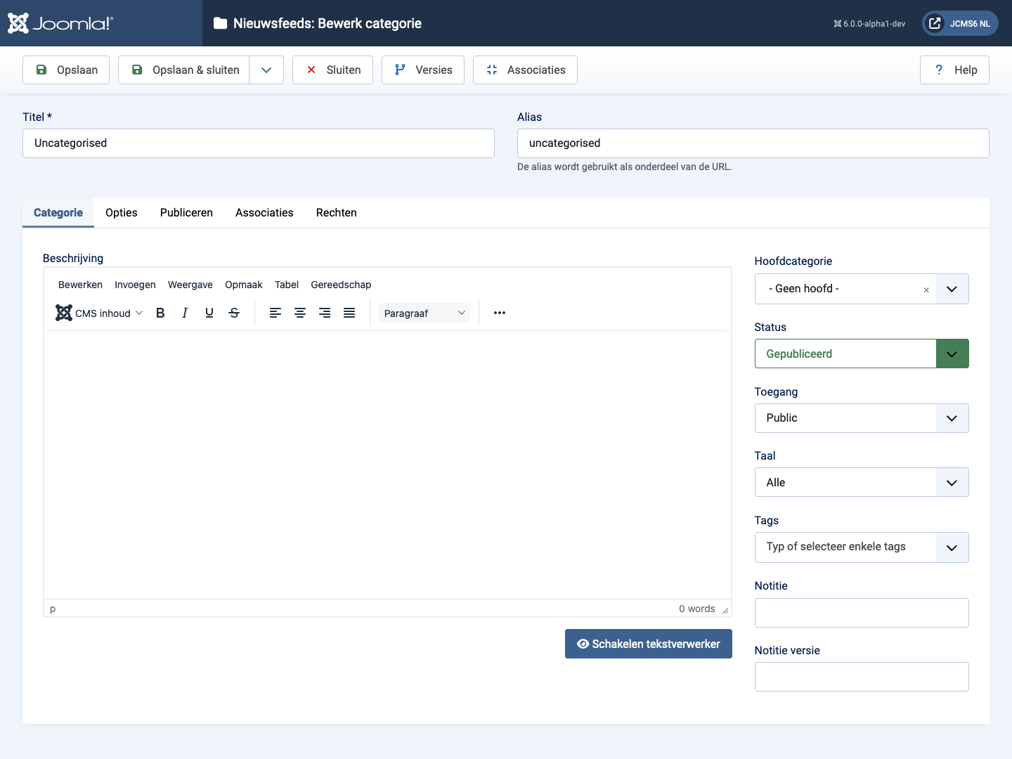 Nieuwsoverzichten categorie bewerken categorietab