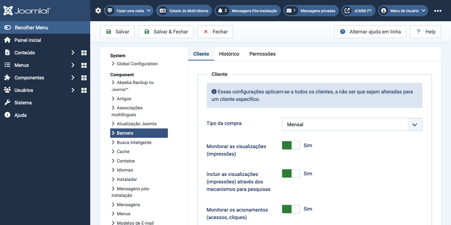 Guia de opções de banners para clientes