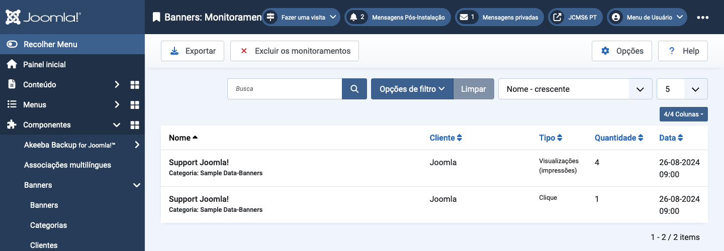 Lista de faixas de banners