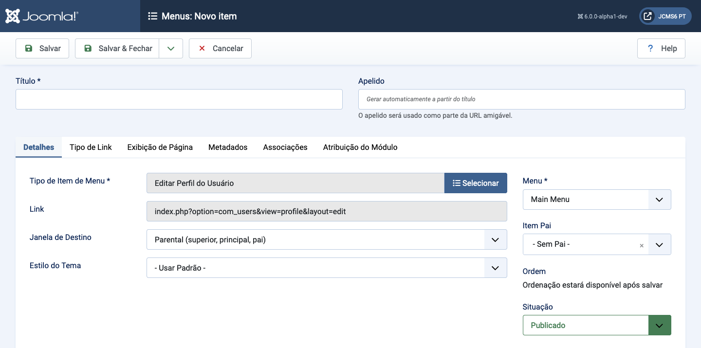 Editar aba de detalhes do perfil do usuário
