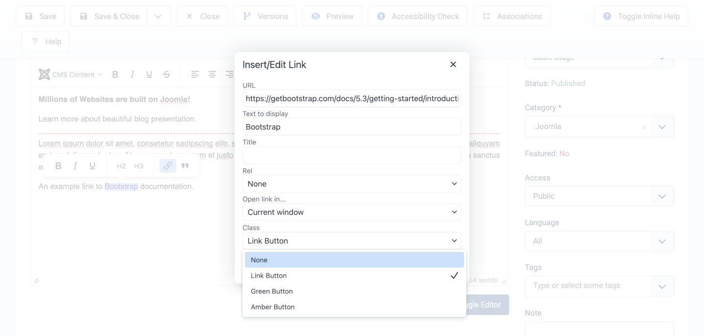 Apply link style in an article