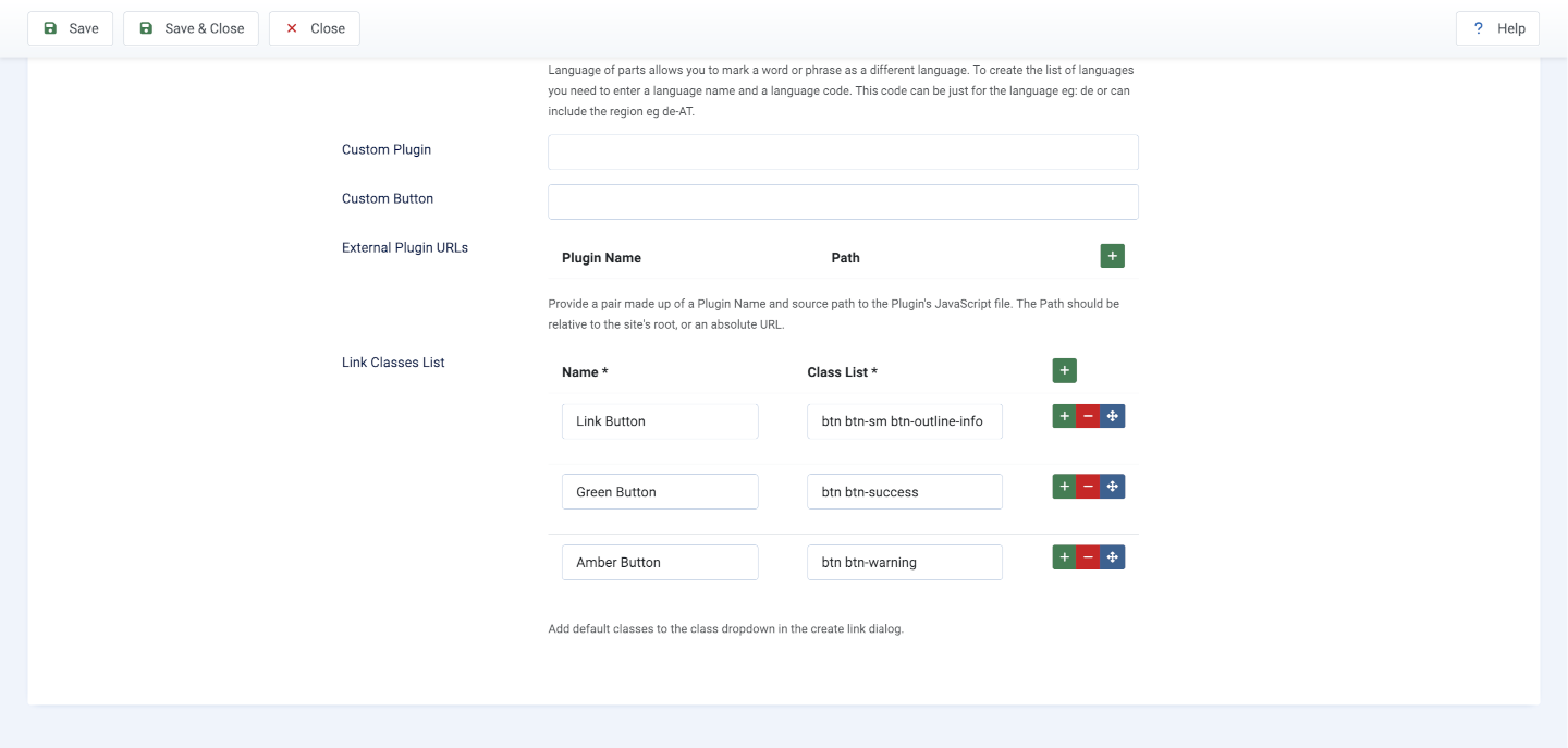 Set link classes in tinymce
