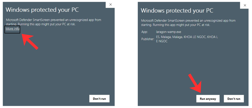 laragon setup windows protected warning