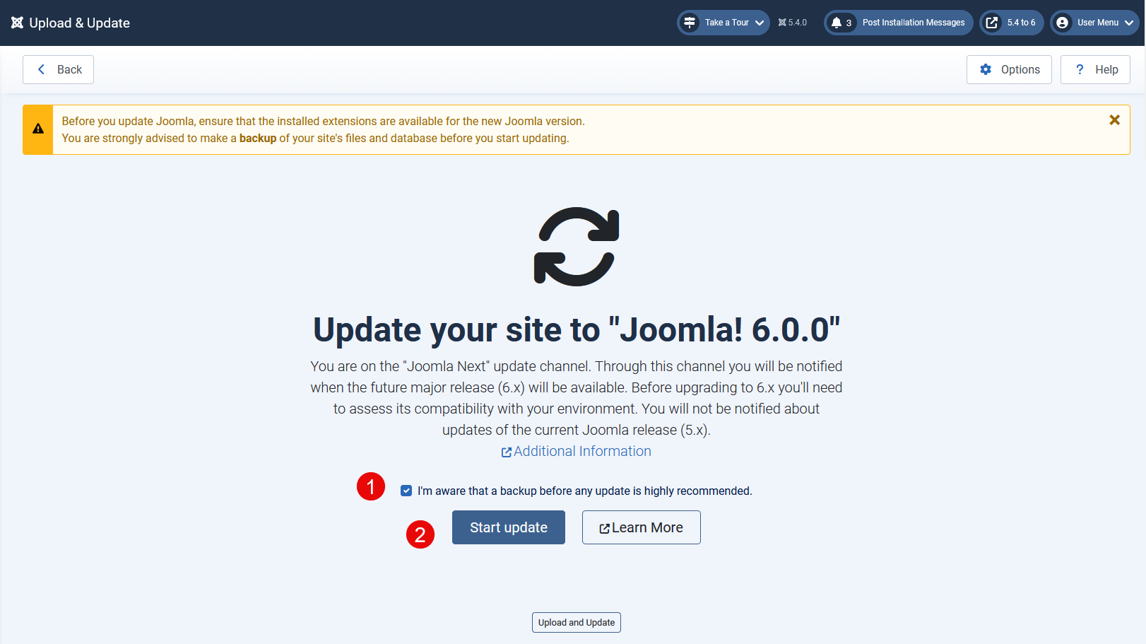 Upload and Update page to Joomla 6
