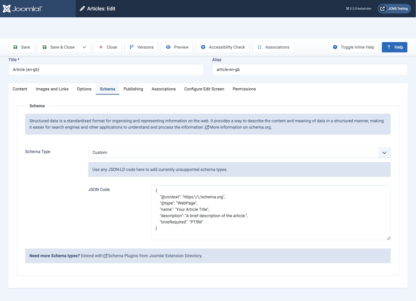 A custom schema edit form