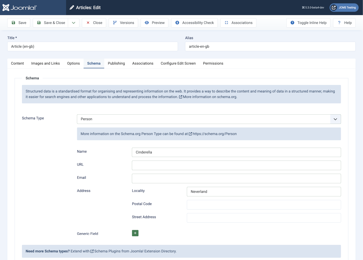 A person schema edit form