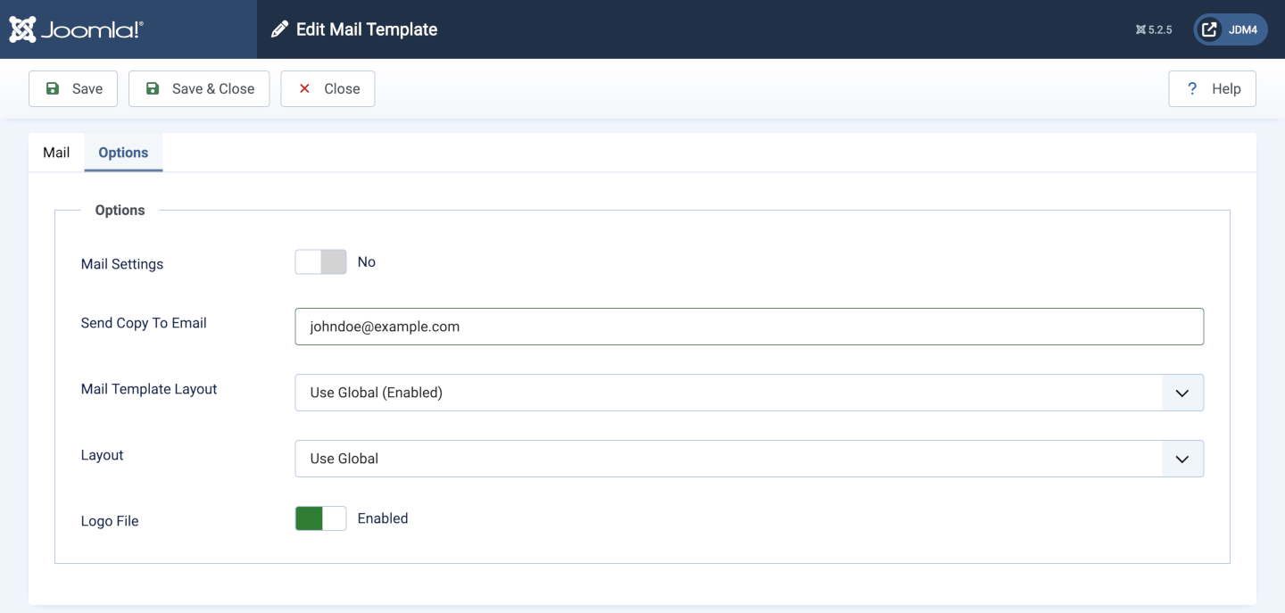 edit mail template form