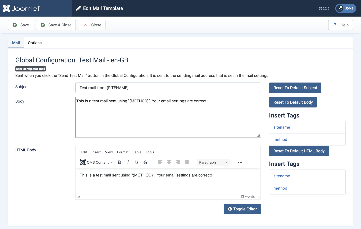 edit mail template form