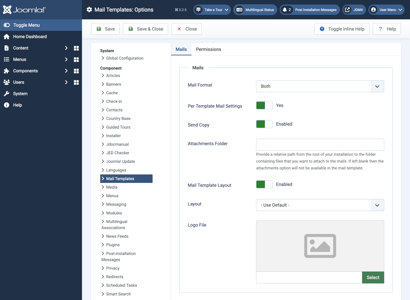 mail templates options