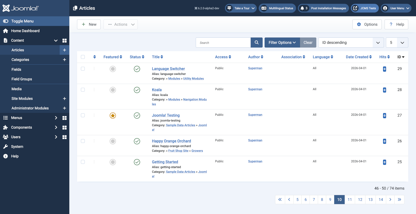 the normal list pagination bar